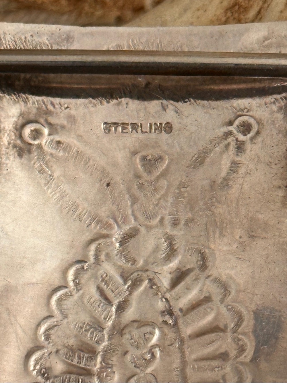 Native Sterling Silver Rectangular Belt Buckle - Intricate Stamped Design - Picture 6 of 6